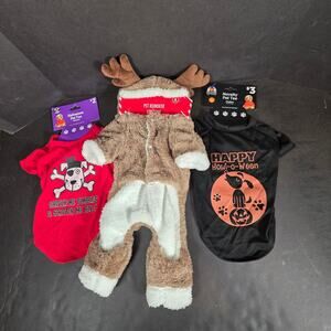 3 Medium Dog Halloween Costumes Funny T-Shrits & Fluffy Jumpsuit Reindeer